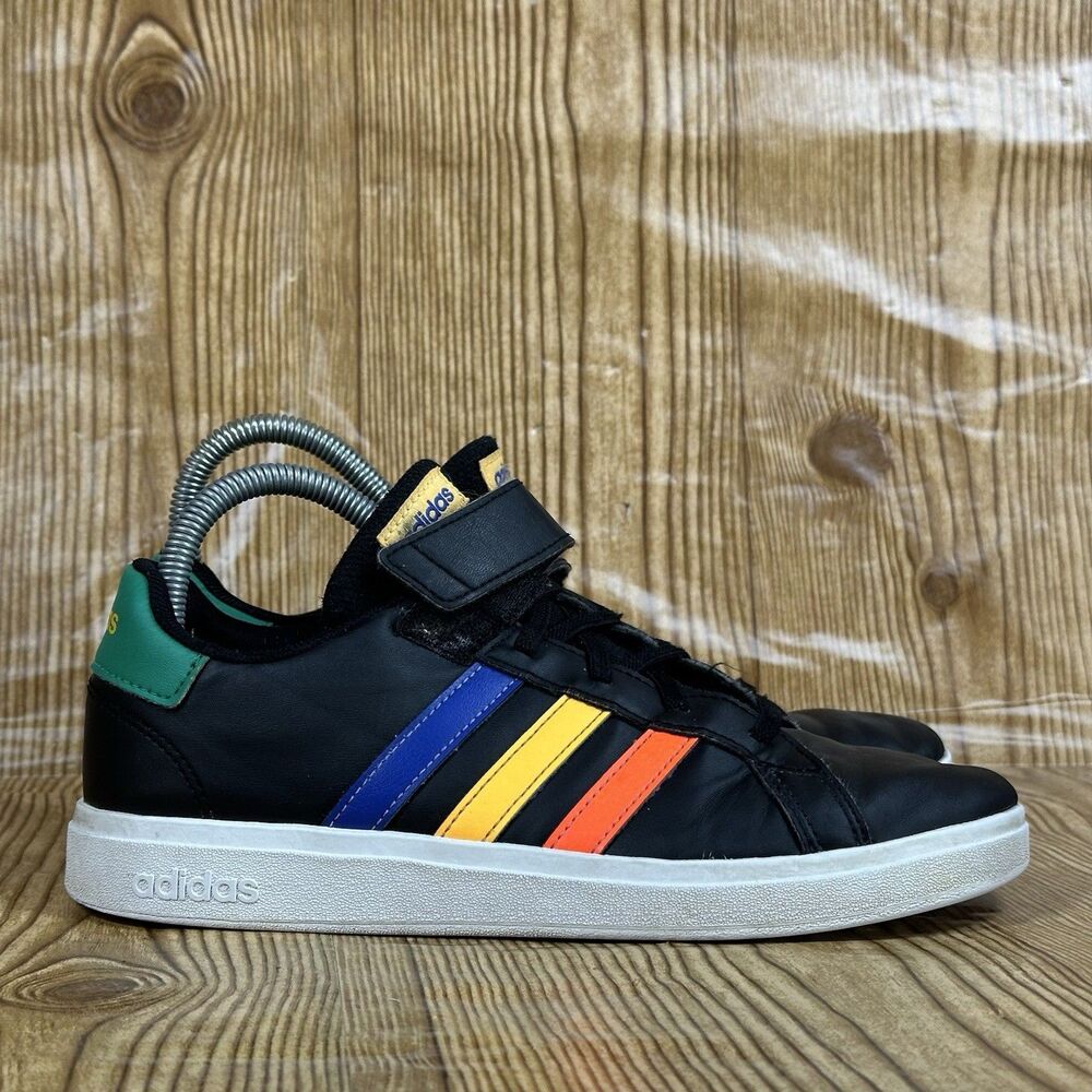 Adidas Grand Court 2.0 Sneakers Size 5 Core Black Rainbow Casual Shoe HP8914